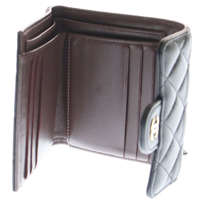 Chanel Matelasse Fold Wallet Black Lambskin Compact Wallet Gold Hardware