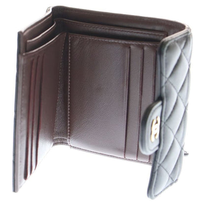 Chanel Matelasse Fold Wallet Black Lambskin Compact Wallet Gold Hardware