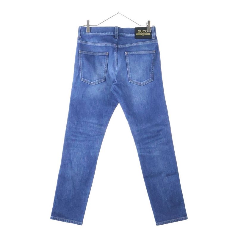 Gucci Vintage Logo Leather Patch Button Fly Washed Tapered Denim Pants Jeans