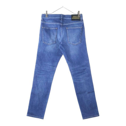 Gucci Vintage Logo Leather Patch Button Fly Washed Tapered Denim Pants Jeans