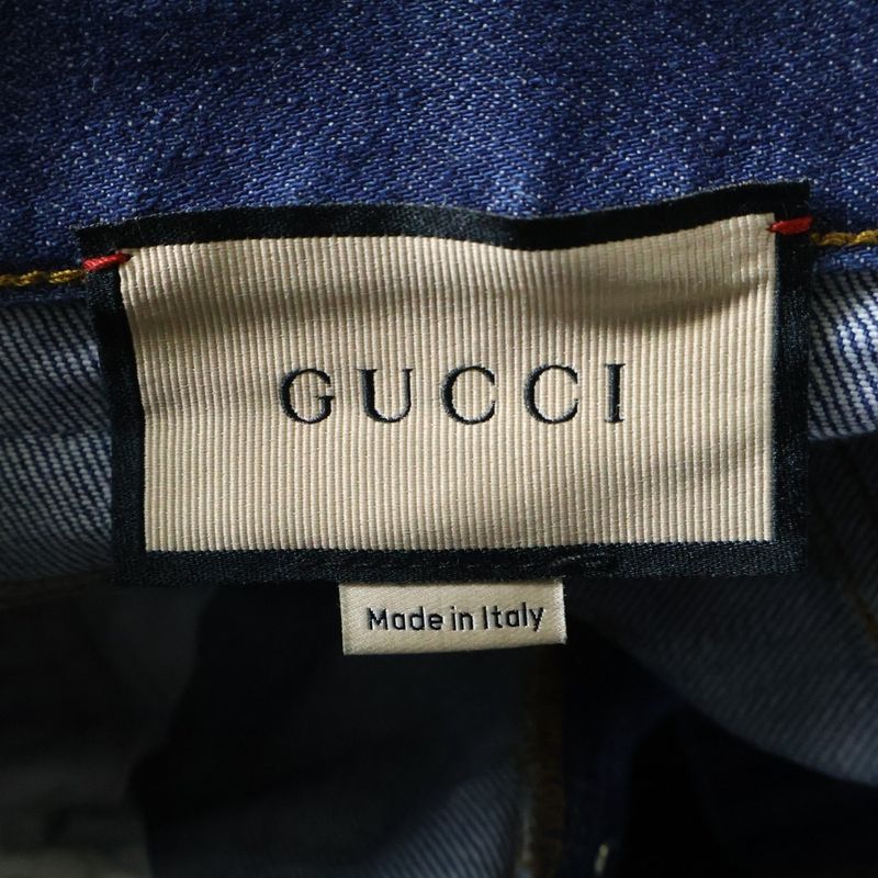 Gucci Vintage Logo Leather Patch Button Fly Washed Tapered Denim Pants Jeans