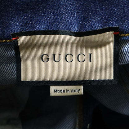 Gucci Vintage Logo Leather Patch Button Fly Washed Tapered Denim Pants Jeans