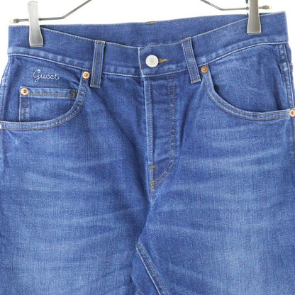 Gucci Vintage Logo Leather Patch Button Fly Washed Tapered Denim Pants Jeans