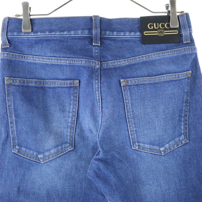Gucci Vintage Logo Leather Patch Button Fly Washed Tapered Denim Pants Jeans