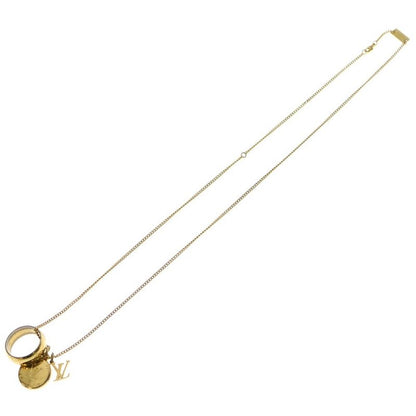 Louis Vuitton LV Logo Ring Monogram Charm Medal Chain Necklace Gold M80189