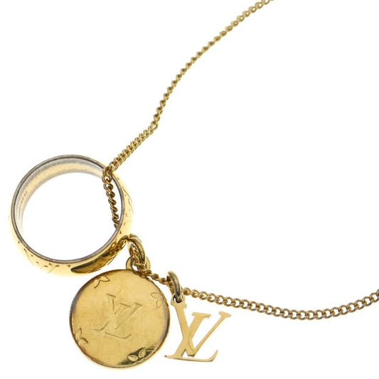 Louis Vuitton LV Logo Ring Monogram Charm Medal Chain Necklace Gold M80189