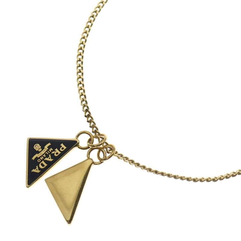 Prada Triangle Logo Necklace Pendant Chain Gold And Black Enamel And Metal