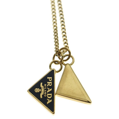 Prada Triangle Logo Necklace Pendant Chain Gold And Black Enamel And Metal