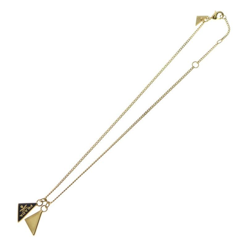 Prada Triangle Logo Necklace Pendant Chain Gold And Black Enamel And Metal