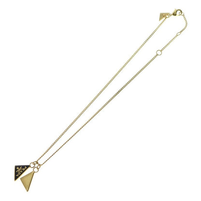Prada Triangle Logo Necklace Pendant Chain Gold And Black Enamel And Metal