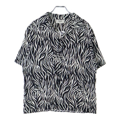 Celine 20SS Zebra Pattern Open Collar Rayon Short Sleeve Shirt Black White