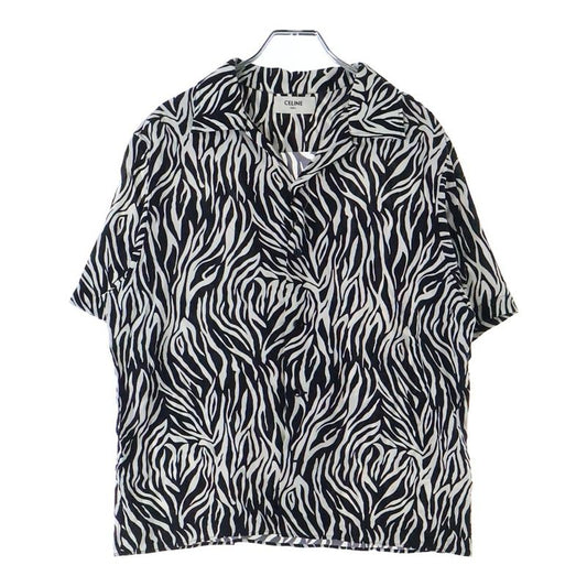 Celine 20SS Zebra Pattern Open Collar Rayon Short Sleeve Shirt Black White