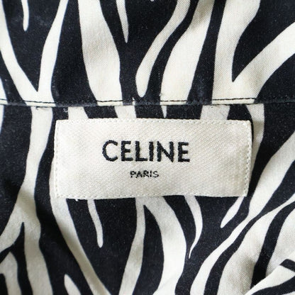 Celine 20SS Zebra Pattern Open Collar Rayon Short Sleeve Shirt Black White