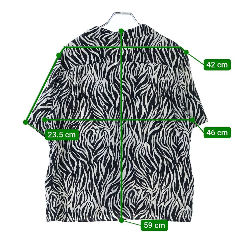 Celine 20SS Zebra Pattern Open Collar Rayon Short Sleeve Shirt Black White
