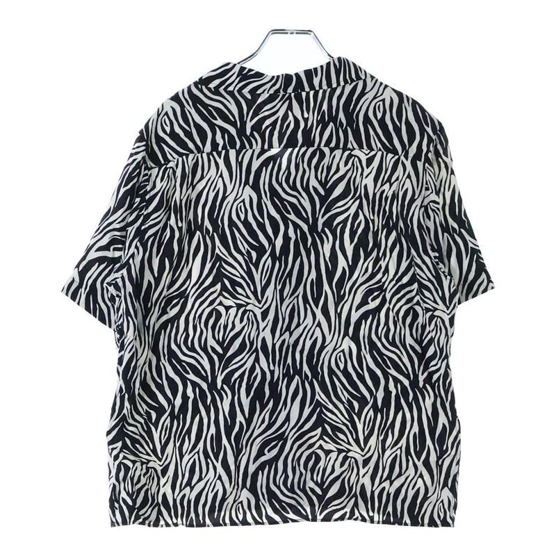 Celine 20SS Zebra Pattern Open Collar Rayon Short Sleeve Shirt Black White