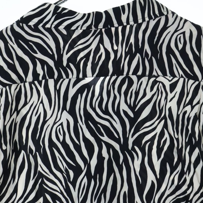 Celine 20SS Zebra Pattern Open Collar Rayon Short Sleeve Shirt Black White