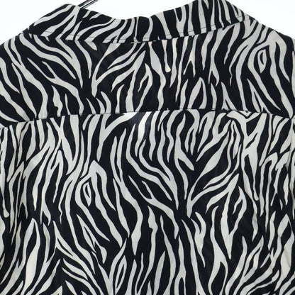 Celine 20SS Zebra Pattern Open Collar Rayon Short Sleeve Shirt Black White