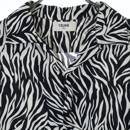 Celine 20SS Zebra Pattern Open Collar Rayon Short Sleeve Shirt Black White