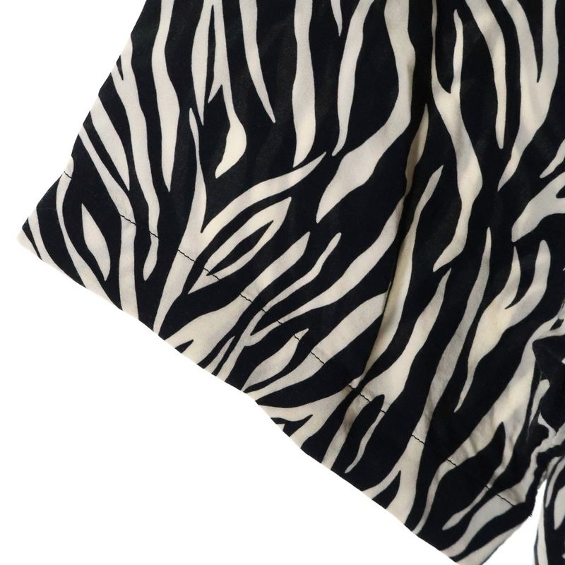 Celine 20SS Zebra Pattern Open Collar Rayon Short Sleeve Shirt Black White
