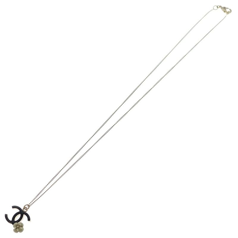 Chanel Coco Mark Camellia Necklace Pendant Chain Gold And Black