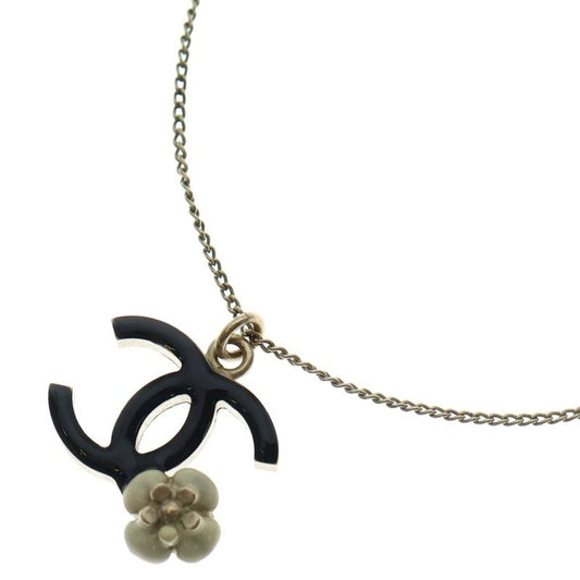 Chanel Coco Mark Camellia Necklace Pendant Chain Gold And Black