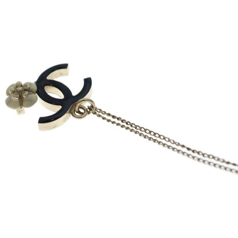 Chanel Coco Mark Camellia Necklace Pendant Chain Gold And Black