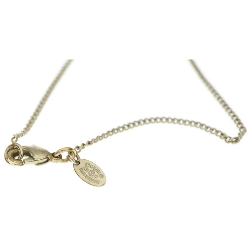 Chanel Coco Mark Pearl Necklace Pendant Chain Gold GP A11C