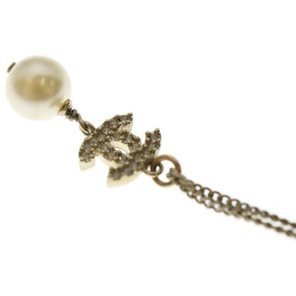 Chanel Coco Mark Pearl Necklace Pendant Chain Gold GP A11C