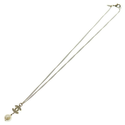 Chanel Coco Mark Pearl Necklace Pendant Chain Gold GP A11C