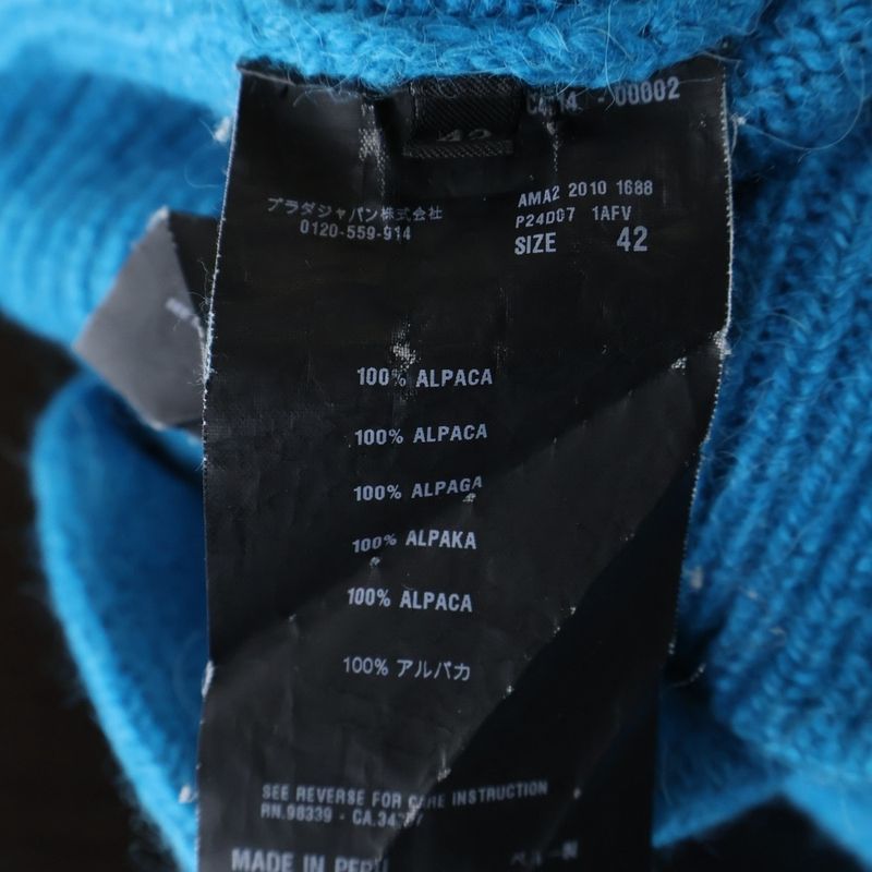 Prada Alpaca Wool V-neck Knitted Sweater Blue Women's P24d07