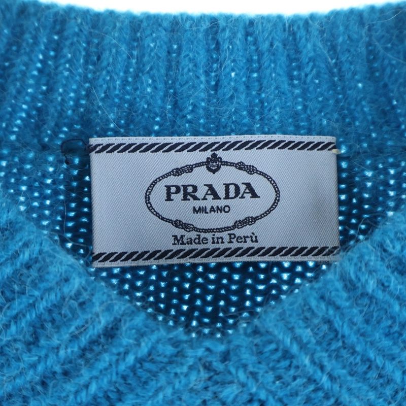 Prada Alpaca Wool V-neck Knitted Sweater Blue Women's P24d07