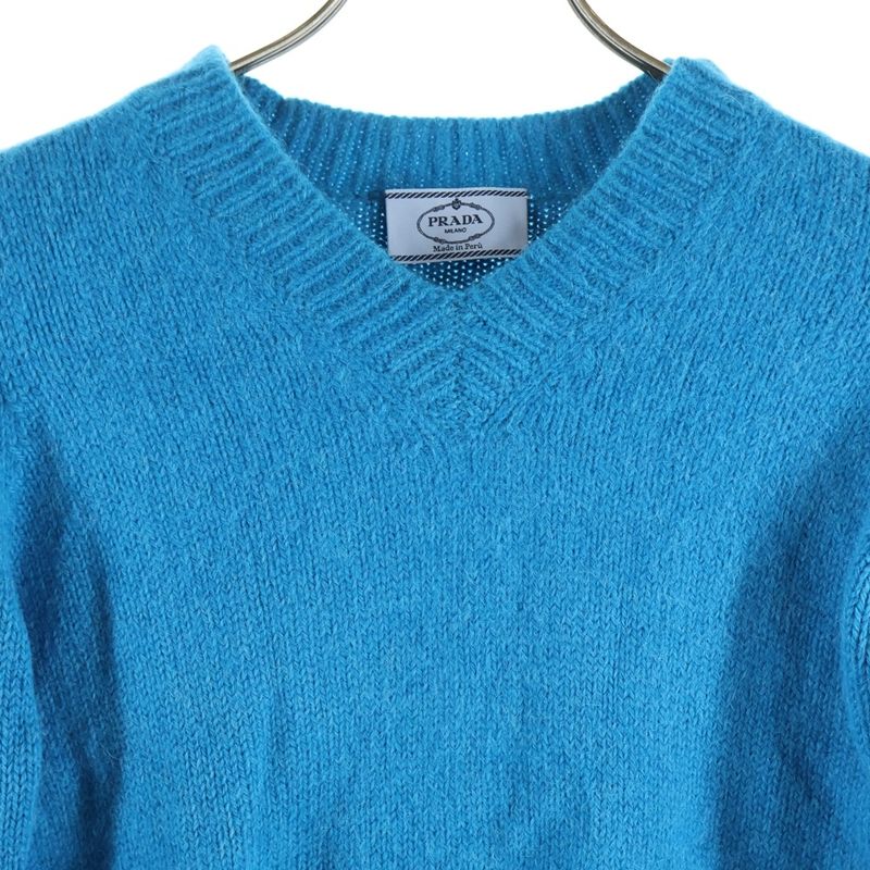 Prada Alpaca Wool V-neck Knitted Sweater Blue Women's P24d07