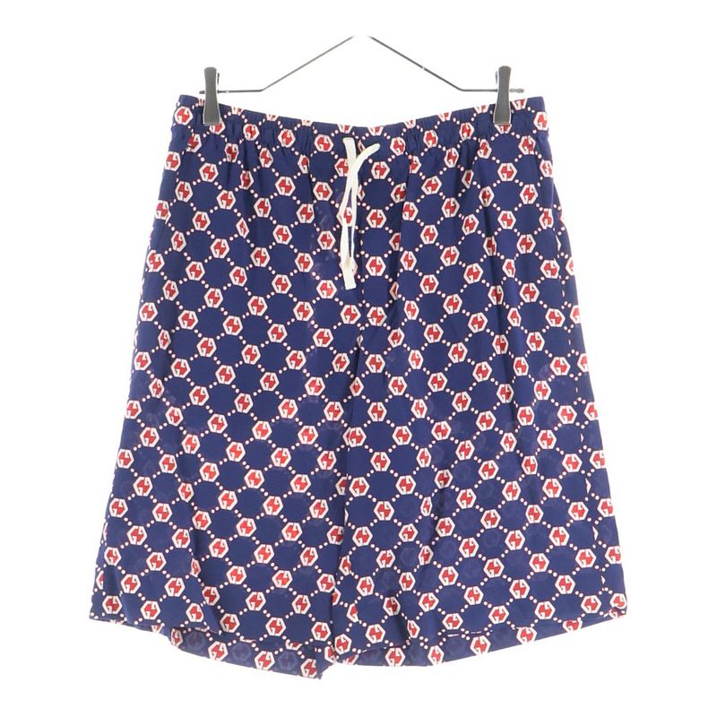 Gucci GG Hexagon All-over Silk Shorts Navy Red 654859 Zaf9w