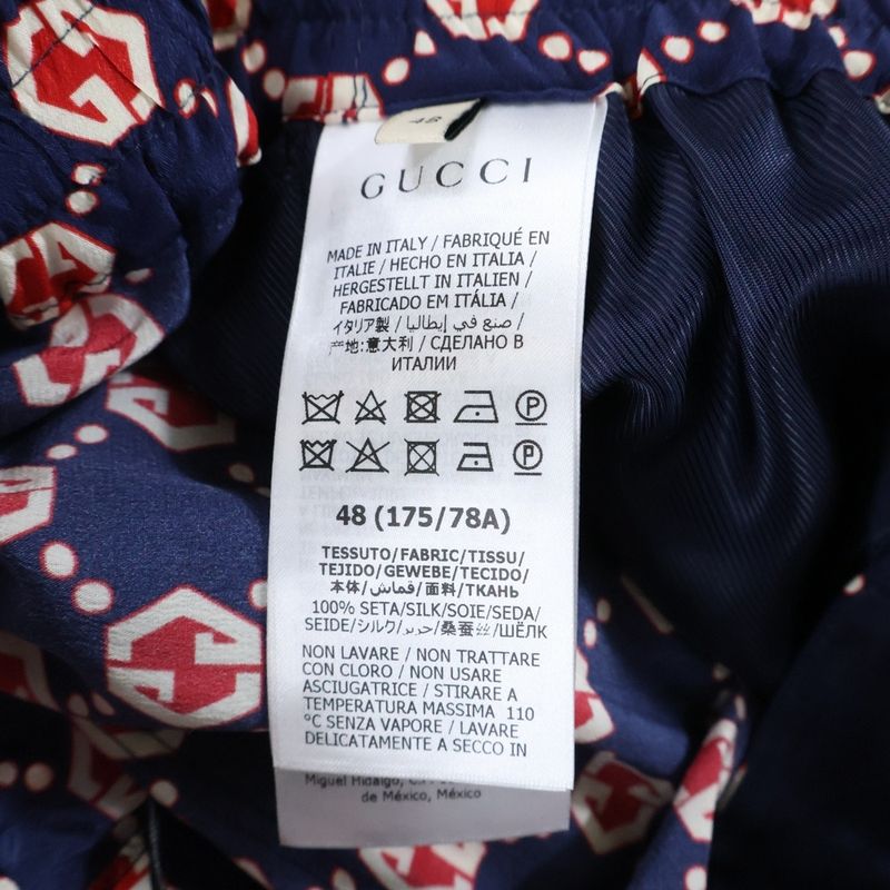 Gucci GG Hexagon All-over Silk Shorts Navy Red 654859 Zaf9w