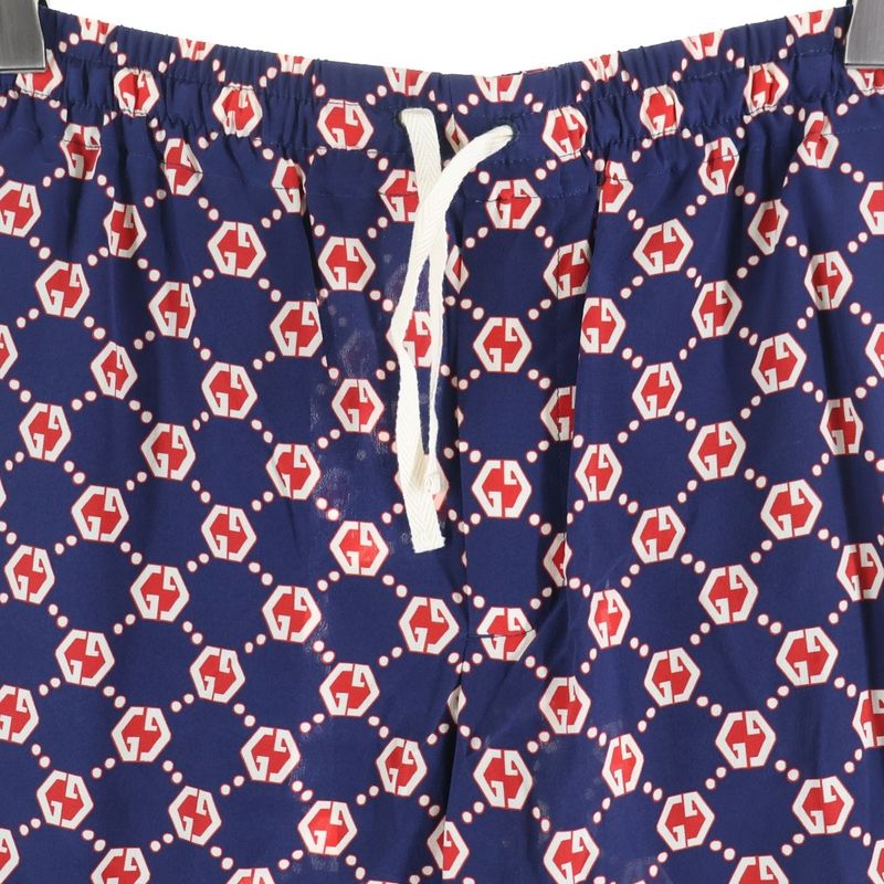 Gucci GG Hexagon All-over Silk Shorts Navy Red 654859 Zaf9w