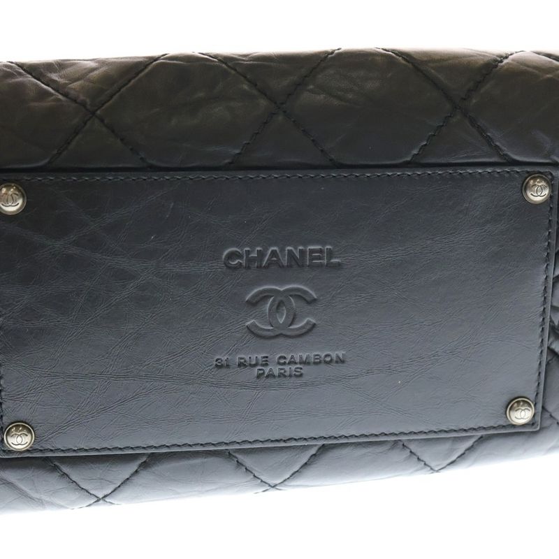 Chanel Coco Mark Logo Plate Leather Chain Shoulder Bag Silver Hardware Black