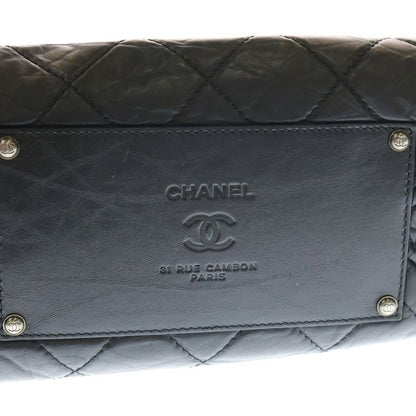 Chanel Coco Mark Logo Plate Leather Chain Shoulder Bag Silver Hardware Black