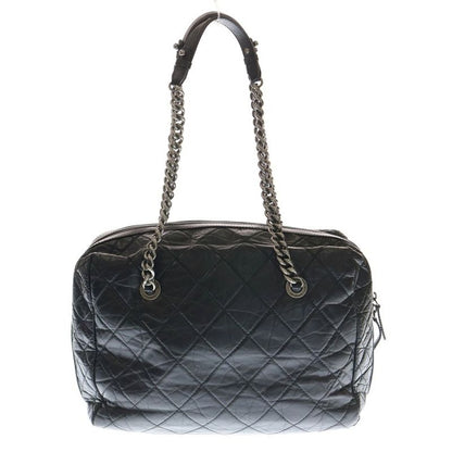 Chanel Coco Mark Logo Plate Leather Chain Shoulder Bag Silver Hardware Black