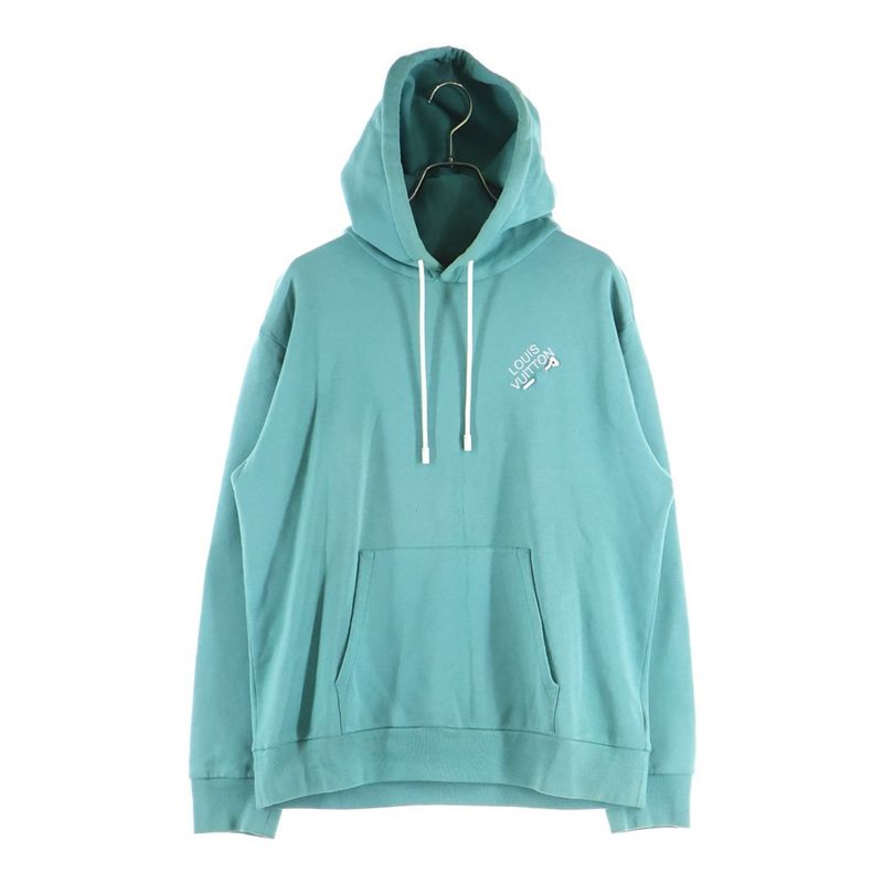 Louis Vuitton 21AW Signature Logo Embroidered Pullover Sweatshirt Hoodie Green