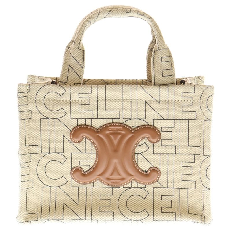 Celine Small Cabas Tice Triomphe Logo Canvas Leather 2WAY Hand Shoulder Bag