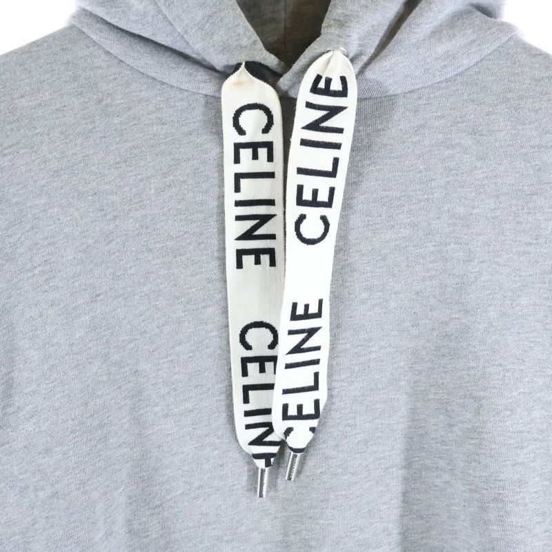 Celine 21AW Loose Hoodie Drawcord Logo Jacquard Pullover Sweatshirt Hoodie Grey
