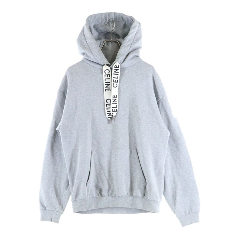 Celine 21AW Loose Hoodie Drawcord Logo Jacquard Pullover Sweatshirt Hoodie Grey