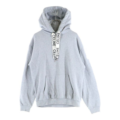 Celine 21AW Loose Hoodie Drawcord Logo Jacquard Pullover Sweatshirt Hoodie Grey