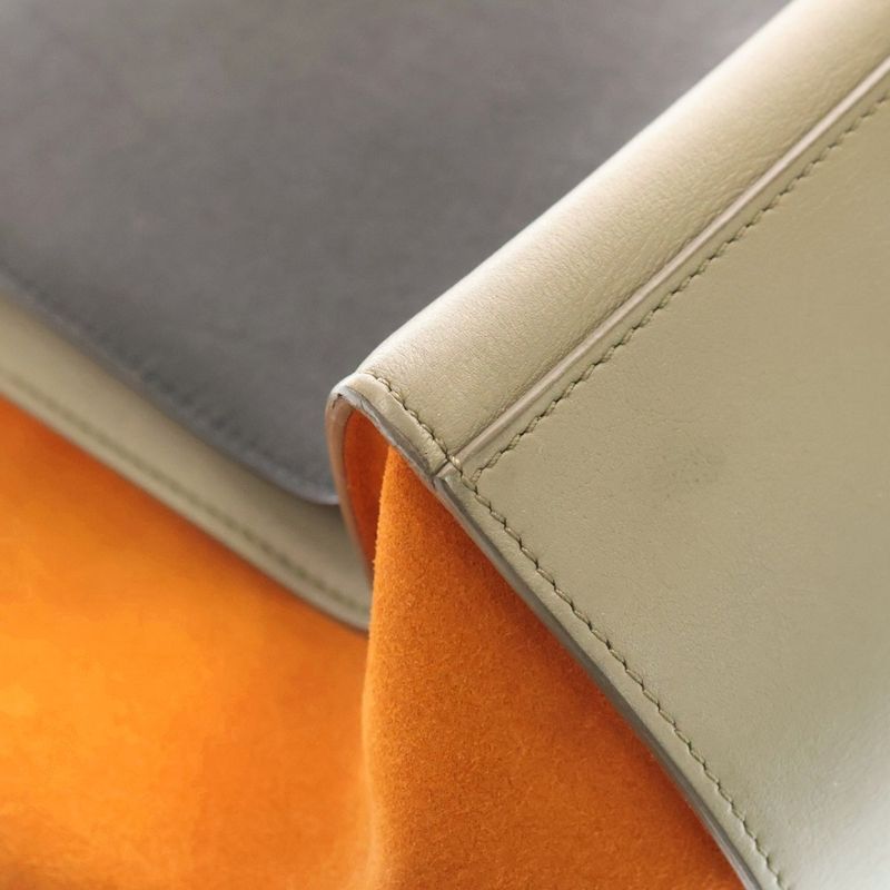 Celine Trapeze Medium Leather 2WAY Hand Shoulder Bag Silver Hardware Black Beige