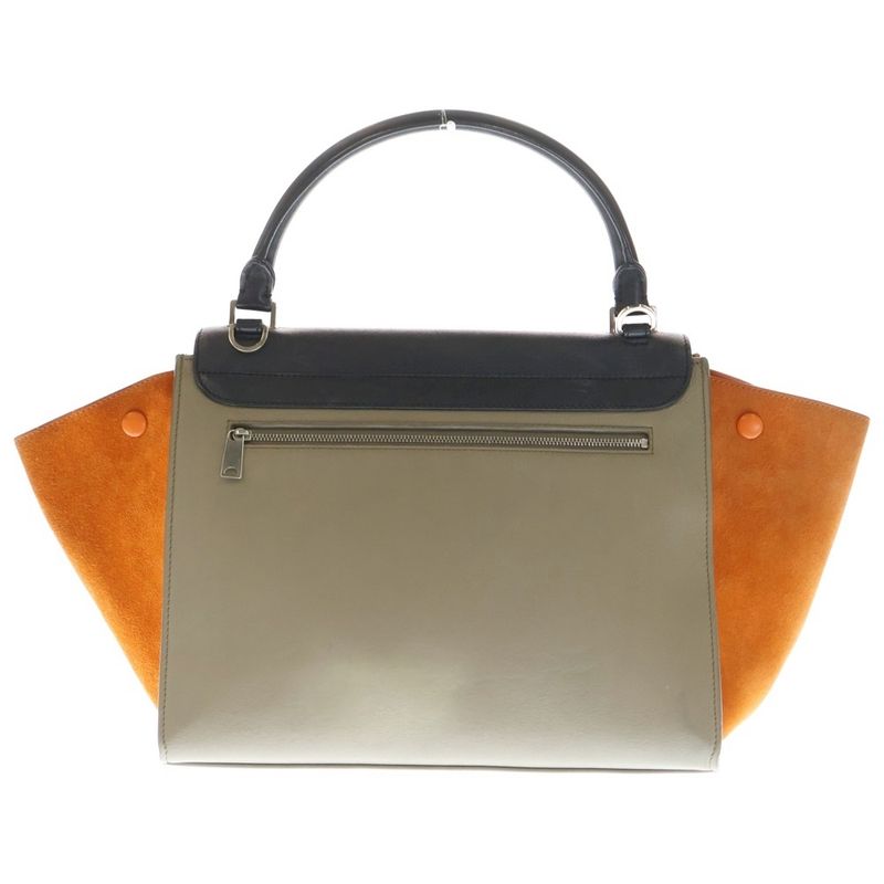 Celine Trapeze Medium Leather 2WAY Hand Shoulder Bag Silver Hardware Black Beige