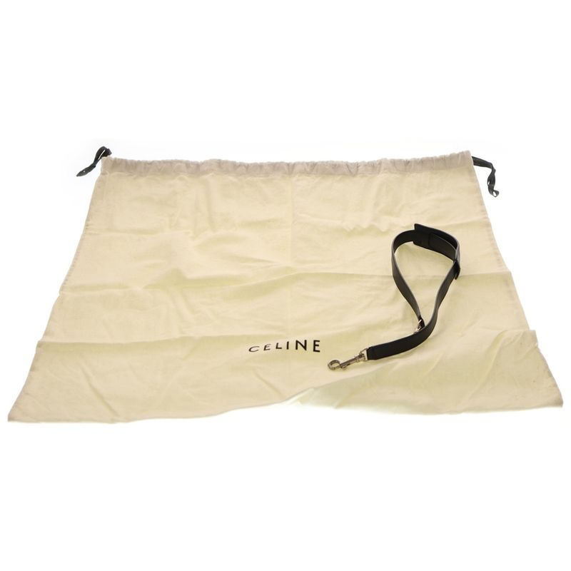 Celine Trapeze Medium Leather 2WAY Hand Shoulder Bag Silver Hardware Black Beige