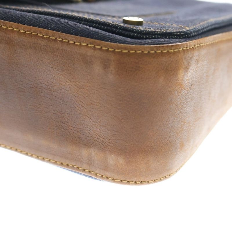 Christian Dior Street Chic Shoulder Bag Indigo Blue And Brown Leather X Denim
