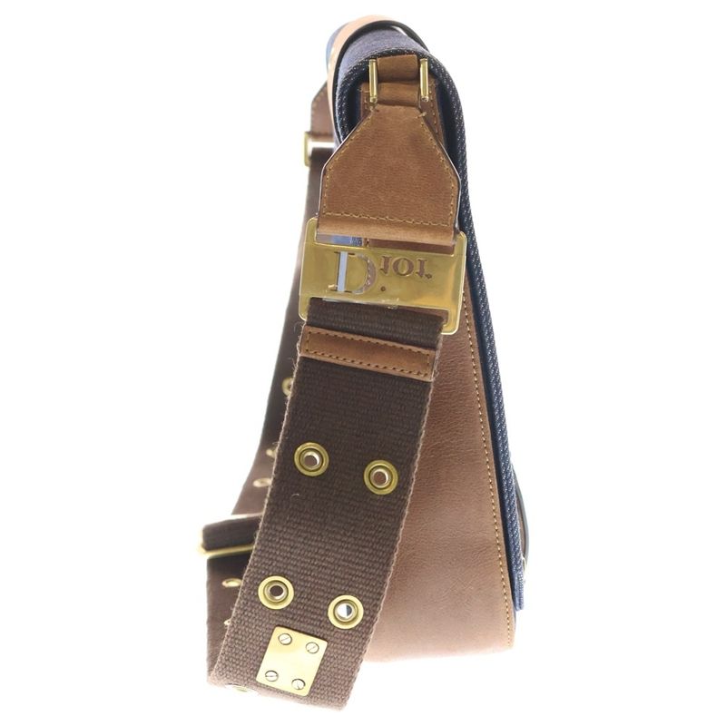 Christian Dior Street Chic Shoulder Bag Indigo Blue And Brown Leather X Denim