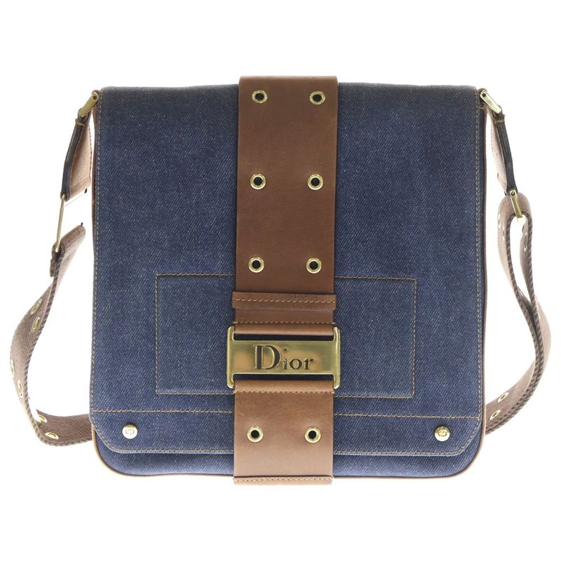 Christian Dior Street Chic Shoulder Bag Indigo Blue And Brown Leather X Denim
