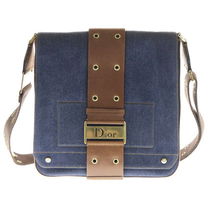 Christian Dior Street Chic Shoulder Bag Indigo Blue And Brown Leather X Denim